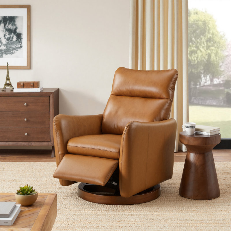 Birch Lane™ Maxine 32.7'' W Swivel Top-Grain Genuine Leather